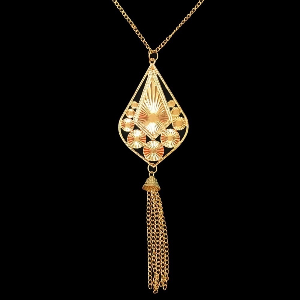 Beautiful Shiny Gold Tone long Tassel Necklace